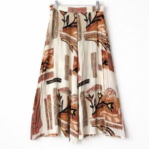 Surya  90s Y2k Boho Rayon Midi Skirt Abstract Earthy Print Elastic Waist Size M